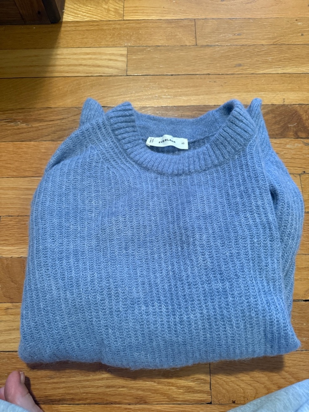Light Blue Ribbed Crewneck Sweater - Women's Cozy Knit